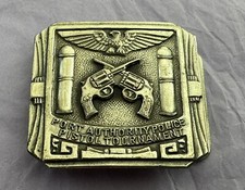 Antique 1957 Sterling Silver Port Authority Police Pistol Tournament Belt Buckle picture