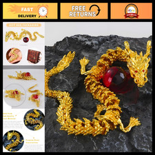 3D Articulated Gold Dragon Statue - 15 Inch Fantasy Decor, Collectible Figurine picture