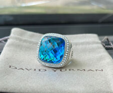 David Yurman Sterling Silver Albion 20mm Blue Topaz & Diamond Ring Size 8 picture