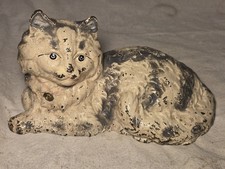Antique Cast Iron Littco Cat Doorstop In Original Paint, Pink Bow Hubley picture
