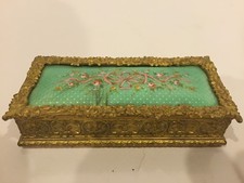 Antique Frech Gilt Bronze And Floral  Enamel Trinket Jewelry Box picture