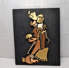 VTG Mid Century Mexican Mixed Metal Wall Plaque Aztec Mayan Warrior Taxco Art picture
