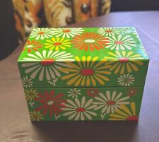 Vintage 70s Metal Tin Recipe Box Groovy Flowers Syndicate MFG Co Kitschy Storage picture