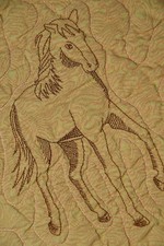 Vintage Embroidered Horse Cowboy Western Cutter Quilt Block Piece Equestrian picture