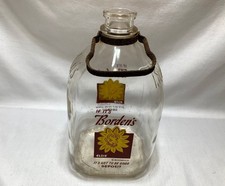 Vintage BORDEN'S Dairy Gallon Milk Bottle Jug Metal Handle Elsie Cow Logo picture