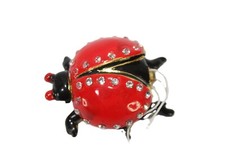 NWT Hobby Lobby Metal Enamel Red Black Ladybug Trinket Box Bejeweled Figurine picture