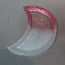 CRESCENT MOON Trinket Dish Jewelry Vanity Tray Pink Chunky Glitter Diamond Resin picture