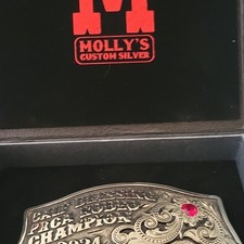 Molly's Custom Silver Fire Rescue 2024 Rodeo Champion Belt Buckle picture