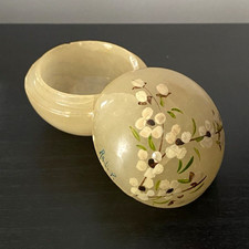 True Vintage Translucent Alabaster Stone Hand Painted Floral Trinket Box picture