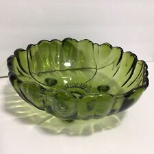 Vtg Footed Sunflower Pattern Large Green Indiana Glass Serving Bowl 1960s picture