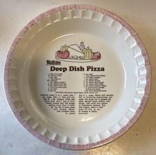 Vtg Watkins Ceramic Stoneware Pizza Pie Plate with Recipe Vintage 11” Deep Dish picture