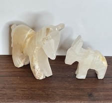 Vintage Onyx Donkey Figurines Set of 2 Carved Stone Burro Mule Miniatures picture