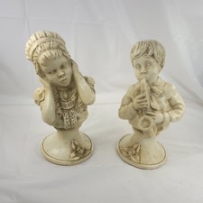 Vtg Kendrick Universal Statuary Busts Boy Playing Saxophone Girl Holding Ears picture