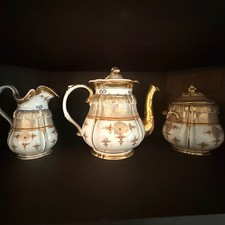 Porcelain tea set vintage ( 3 pieces ). Creamer, covered tea pot picture