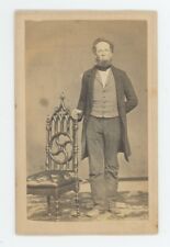 Antique CDV Circa 1870s Stoic Older Man With Long Chin Beard in Suit by Chair picture