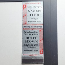Hotel Brown Rochester Minn Vintage Art Deco Silver Red Matchbook picture