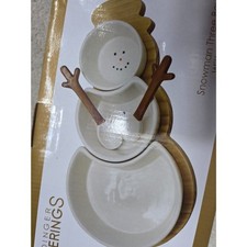 Godinger Gatherings Snowman Three‑Bowl Serving Set with Wooden Spoons picture