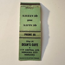 Dean's Cafe Nebraska City NE Vintage Matchbook Cover 5MB132-2 picture
