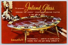 Vintage Inland Glass Around the Clock Steak Serving Platter 1950s picture