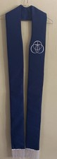 Global Methodist Church blue clergy stole With White Emblem And Fringe picture