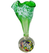 Art Glass hand blown Paperweight Bud Vase fluted ruffle Millefiori MCM confetti picture