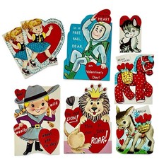 20 Vintage Valentine Cards 1950s-60s Die-Cuts Skydiver Rollerskater Cowgirl picture