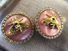 GUCCI BEE BUTTONS  25MM LARGE gold tone, PINK, CLEAR CRYSTALS   THIS IS FOR 2 picture