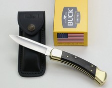 Buck Drop Point 110 Folding Hunter Knife 0110BRS6-B 420HC USA Made Ebony/Brass picture