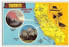 Postcard Map & Attractions Yosemite National Park California USA picture