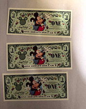 Uncirculated Consecutive Lot of 3-Disney Dollars  $1 2000 Series serials A picture