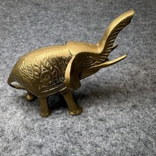 Vintage Solid Brass Elephant Figurine Statue Raised Trunk Lucky Elephant Decor picture