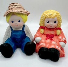 Vintage 1988 Trippies Boy Girl Ceramic Figurines Country Farmhouse Shelf Decor picture