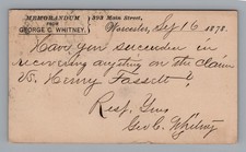1878 Signed George C Whitney Valentine Publisher Postal Card Memorandum Auto picture