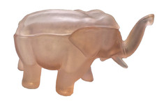 Vintage Tiara Indiana Glass Elephant Trinket Box Pink Frosted small repair o lid picture