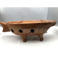 Vintage Terra Cotta Glaze Red Clay Fish Shape Tabletop Warmer w/Defect READ NOTE picture