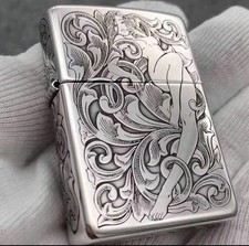 Zippo Art Nouveau Lady Engraved Lighter Silver Floral 5 Sides In a New Box picture