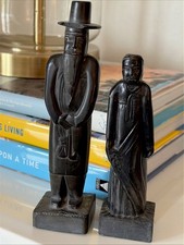 Pair Hand Carved BLK SLATE  FÖLK - Ârt—   Stoic —  Figures Man & WOMAN picture