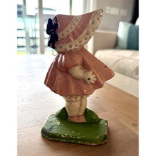 Antique HUBLEY Cast Iron Sunbonnet Girl Doorstop Pink #72 picture