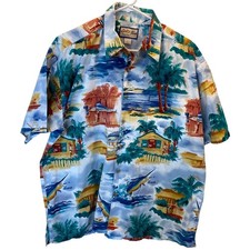 Vintage Kahala Sportfish Division Mens L 100 Cotton Hawaiian Shirt Beach Scene picture