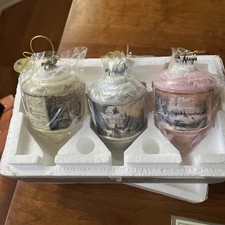 NEW Set of 3 Bradford Editions 2002 Thomas Kinkade Victorian Glass Ornaments picture