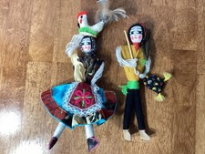 Vintage Portuguese Yarn Dolls 10” String Folk Art Couple Man & Woman Colorful picture