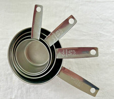 Vintage Set of 4 Foley Stainless Steel Measuring Cups - 1, 1/2, 1/3 and 1/4 Cup picture