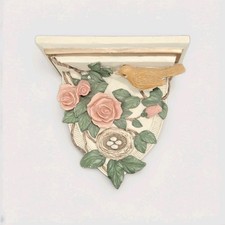 Vintage Wangs International Wall Shelf Resin Pink Roses Bird Nest Eggs 3D MCM picture