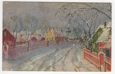 Antique 1907 Winter Village Street Scene Postcard Snowy Small Town picture