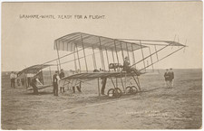 Grahame-White Mounts His Biplane, 1911 Harvard-Boston Aero Meet RPPC picture