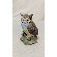 Vintage Lefton Great Horned Owl Figurine Ceramic Porcelain Wildlife Bird Statue picture