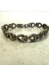 Vintage Y2K Vibes Two Tone Heart Link Bracelet Silver Tone 7.5” picture