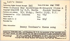 Tune-Dex Card Let's Dance Benny Goodman Theme Song 1943 Big Band Musician Tool picture