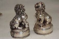  Exquisite Chinese Old silver copper hand-made lucky lion Home decoration picture
