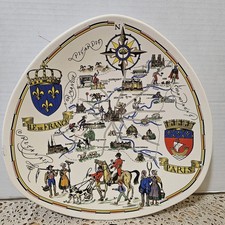 Vintage French Ile de France Paris Map Wall Plate Fayencerie Luneville France picture